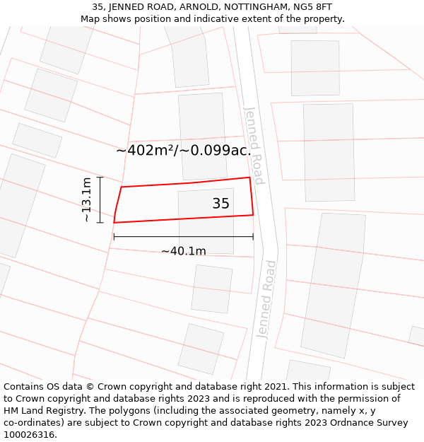 35, JENNED ROAD, ARNOLD, NOTTINGHAM, NG5 8FT: Plot and title map