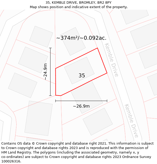 35, KEMBLE DRIVE, BROMLEY, BR2 8PY: Plot and title map