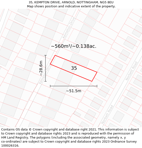 35, KEMPTON DRIVE, ARNOLD, NOTTINGHAM, NG5 8EU: Plot and title map