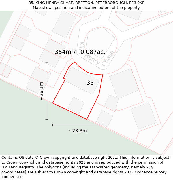 35, KING HENRY CHASE, BRETTON, PETERBOROUGH, PE3 9XE: Plot and title map