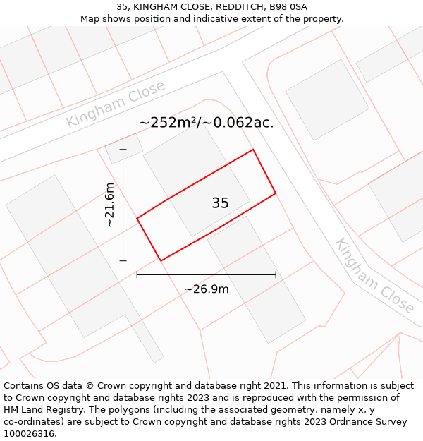 35, KINGHAM CLOSE, REDDITCH, B98 0SA: Plot and title map