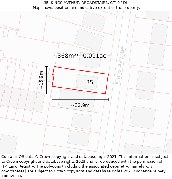 35, KINGS AVENUE, BROADSTAIRS, CT10 1DL: Plot and title map