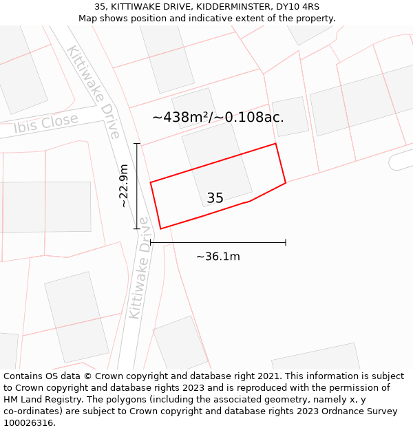 35, KITTIWAKE DRIVE, KIDDERMINSTER, DY10 4RS: Plot and title map