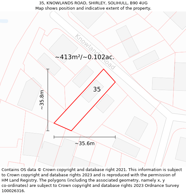 35, KNOWLANDS ROAD, SHIRLEY, SOLIHULL, B90 4UG: Plot and title map