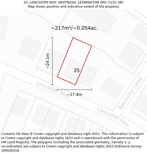 35, LANCASTER WAY, WHITNASH, LEAMINGTON SPA, CV31 2BF: Plot and title map