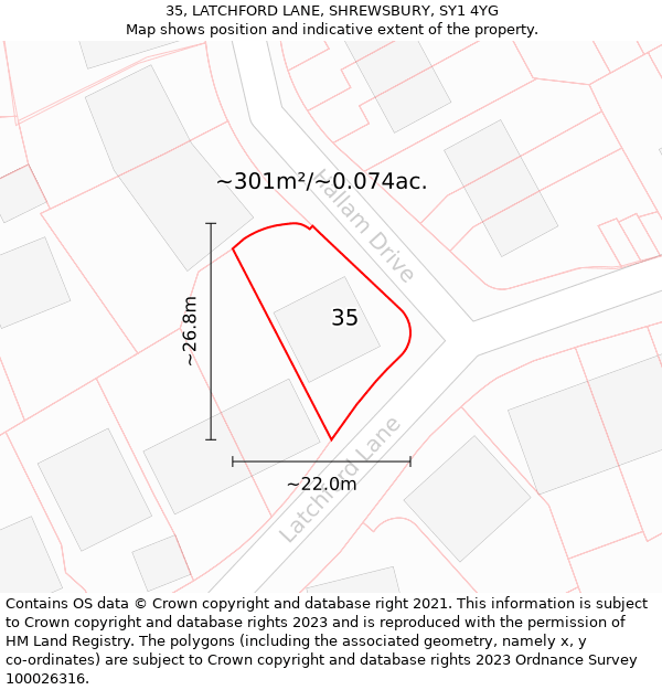 35, LATCHFORD LANE, SHREWSBURY, SY1 4YG: Plot and title map