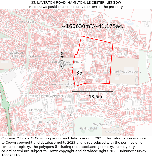 35, LAVERTON ROAD, HAMILTON, LEICESTER, LE5 1DW: Plot and title map