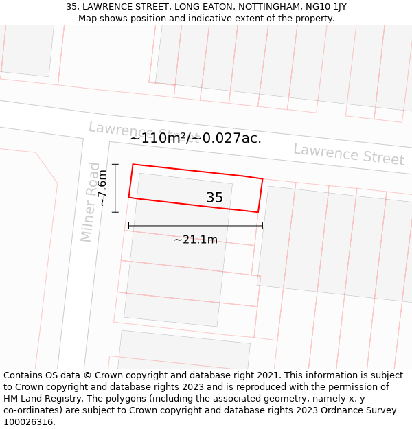 35, LAWRENCE STREET, LONG EATON, NOTTINGHAM, NG10 1JY: Plot and title map