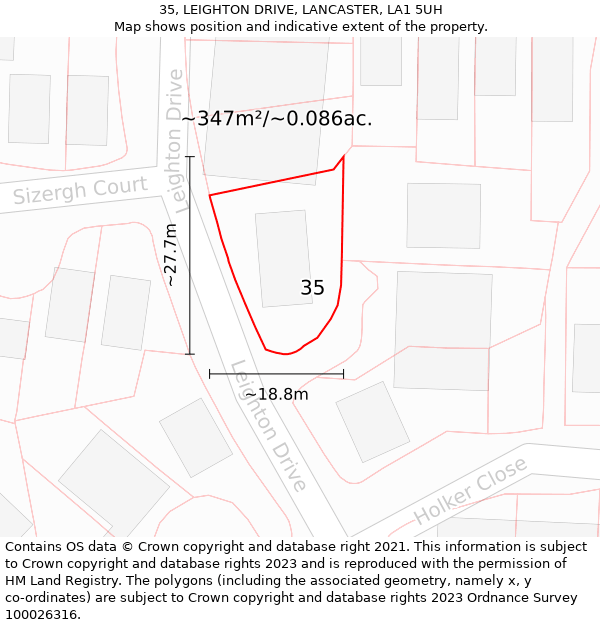 35, LEIGHTON DRIVE, LANCASTER, LA1 5UH: Plot and title map