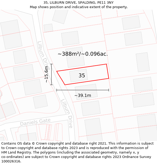 35, LILBURN DRIVE, SPALDING, PE11 3NY: Plot and title map