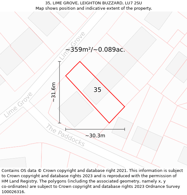 35, LIME GROVE, LEIGHTON BUZZARD, LU7 2SU: Plot and title map