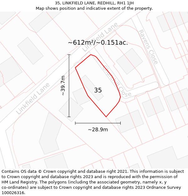 35, LINKFIELD LANE, REDHILL, RH1 1JH: Plot and title map