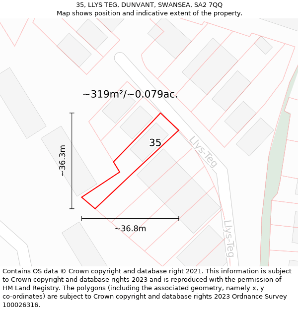 35, LLYS TEG, DUNVANT, SWANSEA, SA2 7QQ: Plot and title map