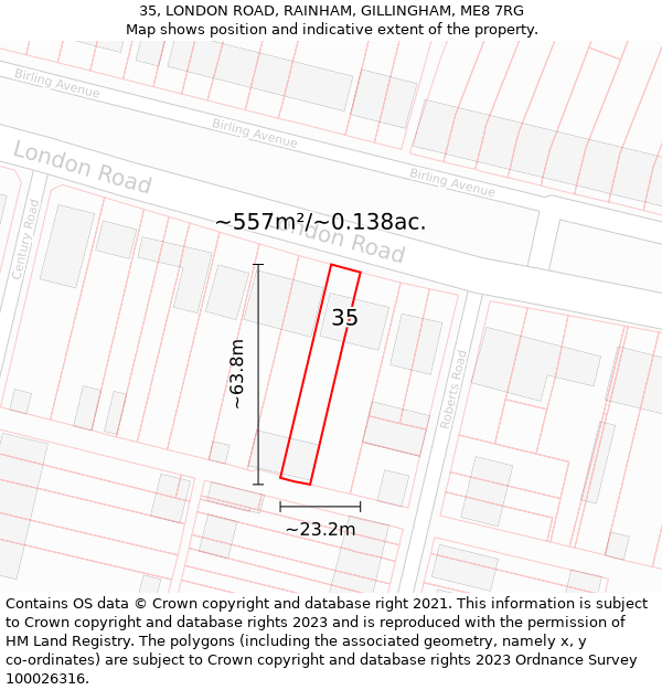 35, LONDON ROAD, RAINHAM, GILLINGHAM, ME8 7RG: Plot and title map