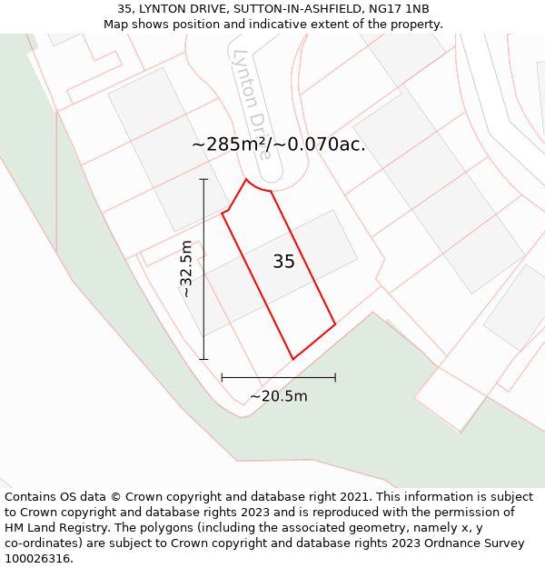 35, LYNTON DRIVE, SUTTON-IN-ASHFIELD, NG17 1NB: Plot and title map