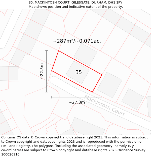 35, MACKINTOSH COURT, GILESGATE, DURHAM, DH1 1PY: Plot and title map