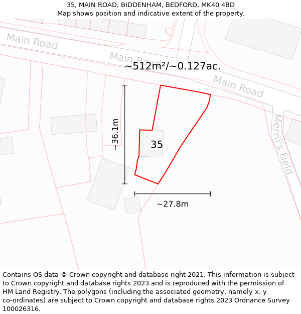 35, MAIN ROAD, BIDDENHAM, BEDFORD, MK40 4BD: Plot and title map