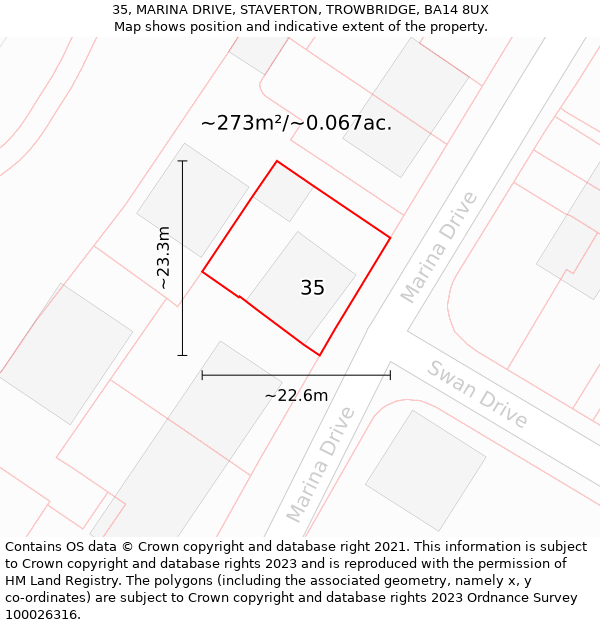 35, MARINA DRIVE, STAVERTON, TROWBRIDGE, BA14 8UX: Plot and title map