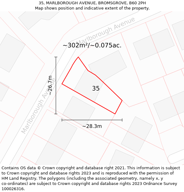 35, MARLBOROUGH AVENUE, BROMSGROVE, B60 2PH: Plot and title map