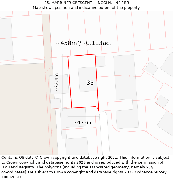 35, MARRINER CRESCENT, LINCOLN, LN2 1BB: Plot and title map