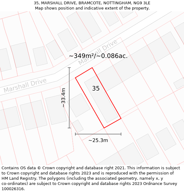 35, MARSHALL DRIVE, BRAMCOTE, NOTTINGHAM, NG9 3LE: Plot and title map