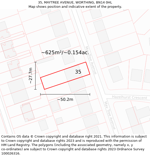 35, MAYTREE AVENUE, WORTHING, BN14 0HL: Plot and title map