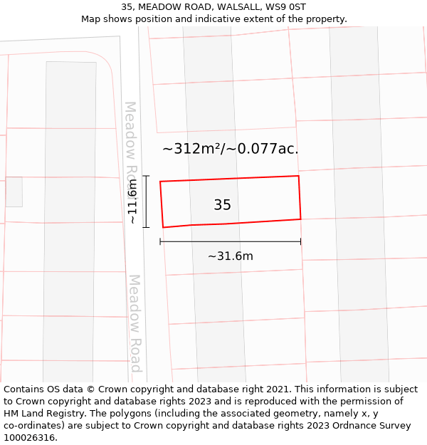 35, MEADOW ROAD, WALSALL, WS9 0ST: Plot and title map