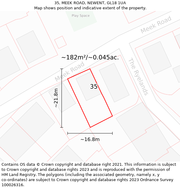 35, MEEK ROAD, NEWENT, GL18 1UA: Plot and title map