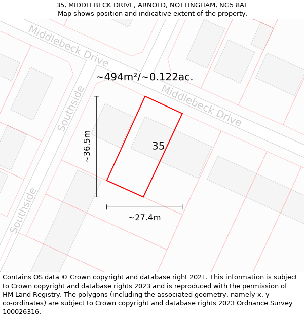 35, MIDDLEBECK DRIVE, ARNOLD, NOTTINGHAM, NG5 8AL: Plot and title map