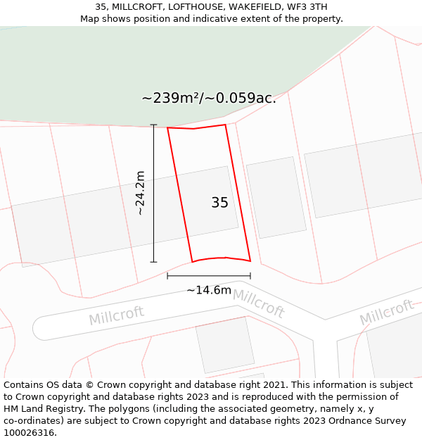 35, MILLCROFT, LOFTHOUSE, WAKEFIELD, WF3 3TH: Plot and title map