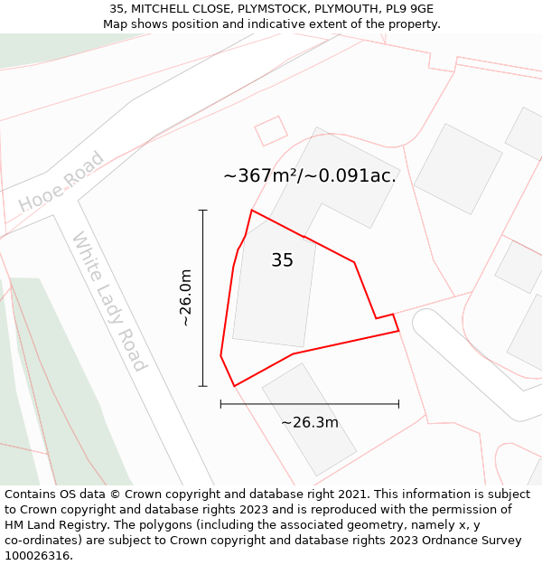 35, MITCHELL CLOSE, PLYMSTOCK, PLYMOUTH, PL9 9GE: Plot and title map