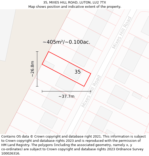 35, MIXES HILL ROAD, LUTON, LU2 7TX: Plot and title map