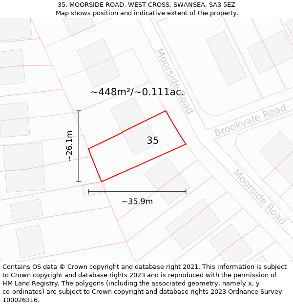 35, MOORSIDE ROAD, WEST CROSS, SWANSEA, SA3 5EZ: Plot and title map