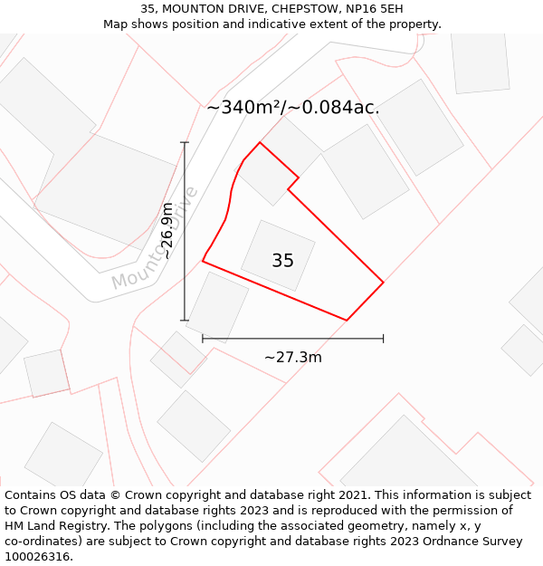 35, MOUNTON DRIVE, CHEPSTOW, NP16 5EH: Plot and title map