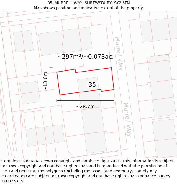 35, MURRELL WAY, SHREWSBURY, SY2 6FN: Plot and title map