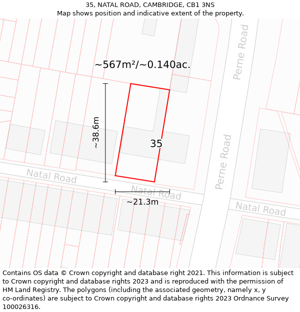 35, NATAL ROAD, CAMBRIDGE, CB1 3NS: Plot and title map