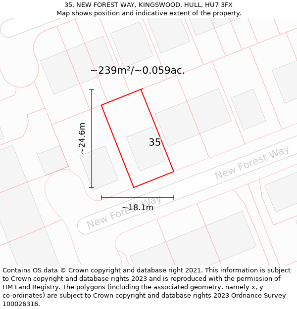 35, NEW FOREST WAY, KINGSWOOD, HULL, HU7 3FX: Plot and title map