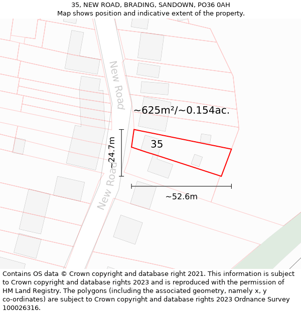 35, NEW ROAD, BRADING, SANDOWN, PO36 0AH: Plot and title map