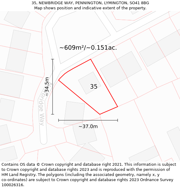 35, NEWBRIDGE WAY, PENNINGTON, LYMINGTON, SO41 8BG: Plot and title map