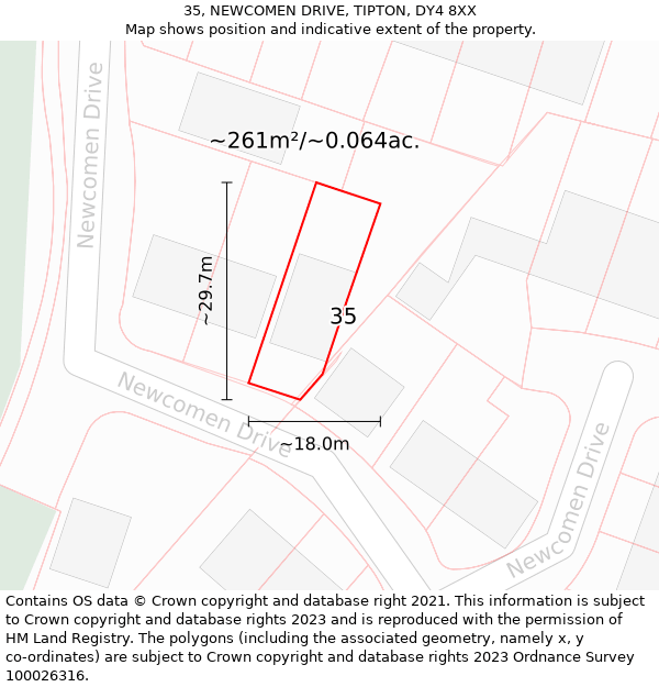 35, NEWCOMEN DRIVE, TIPTON, DY4 8XX: Plot and title map