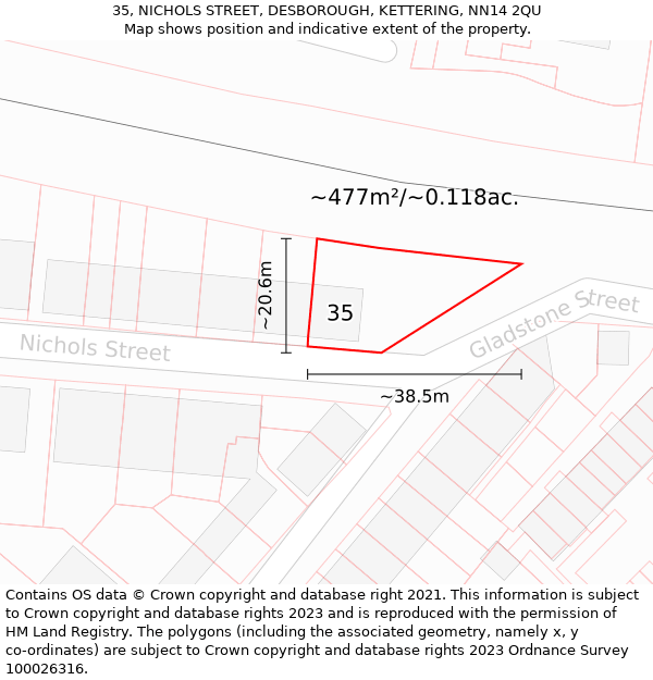 35, NICHOLS STREET, DESBOROUGH, KETTERING, NN14 2QU: Plot and title map