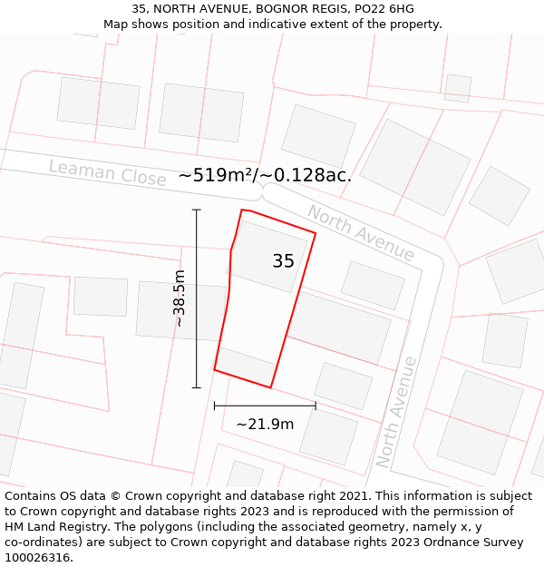 35, NORTH AVENUE, BOGNOR REGIS, PO22 6HG: Plot and title map