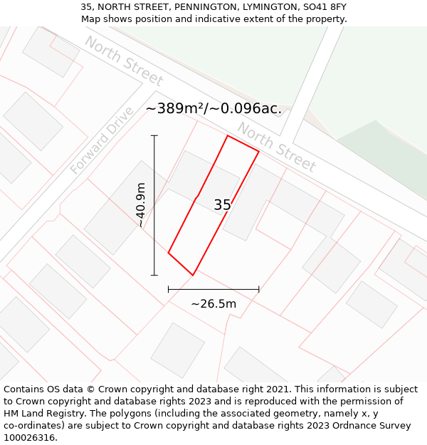 35, NORTH STREET, PENNINGTON, LYMINGTON, SO41 8FY: Plot and title map