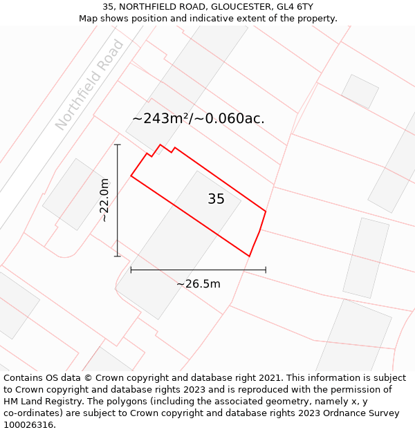 35, NORTHFIELD ROAD, GLOUCESTER, GL4 6TY: Plot and title map