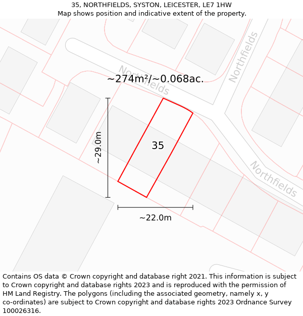 35, NORTHFIELDS, SYSTON, LEICESTER, LE7 1HW: Plot and title map