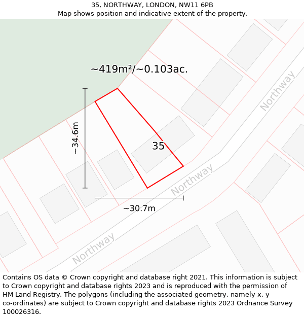 35, NORTHWAY, LONDON, NW11 6PB: Plot and title map