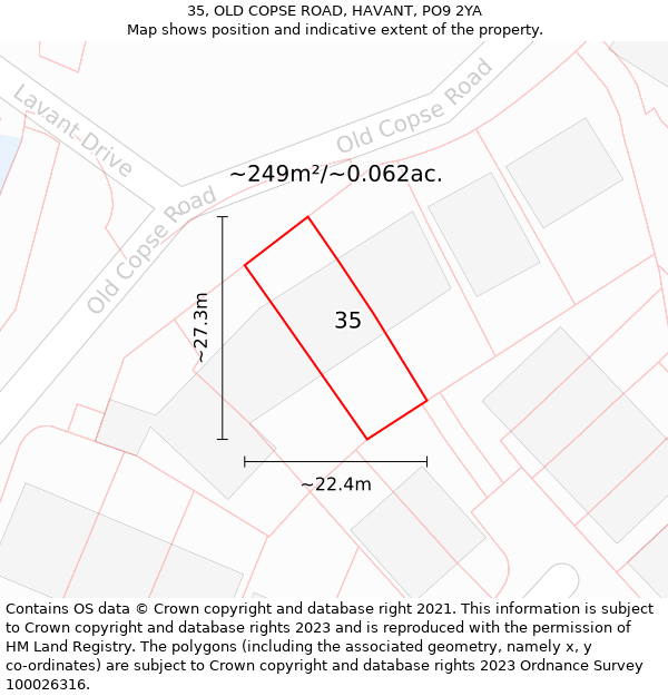 35, OLD COPSE ROAD, HAVANT, PO9 2YA: Plot and title map