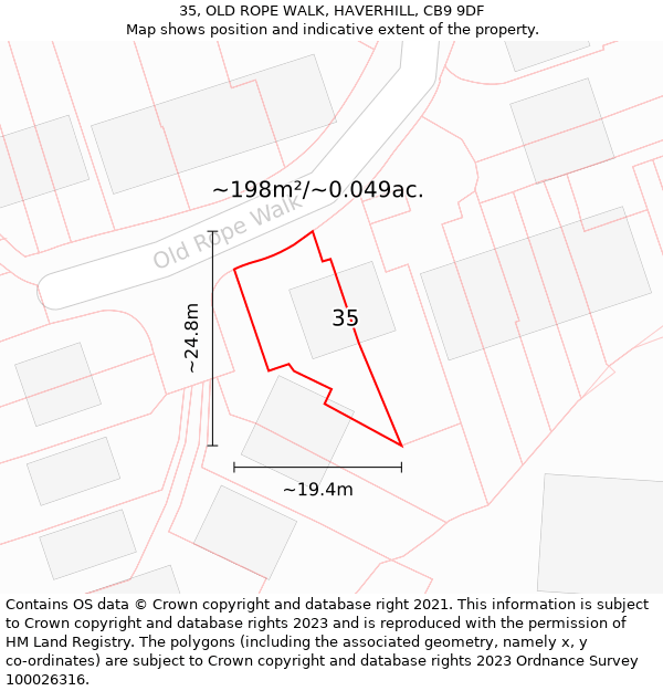 35, OLD ROPE WALK, HAVERHILL, CB9 9DF: Plot and title map