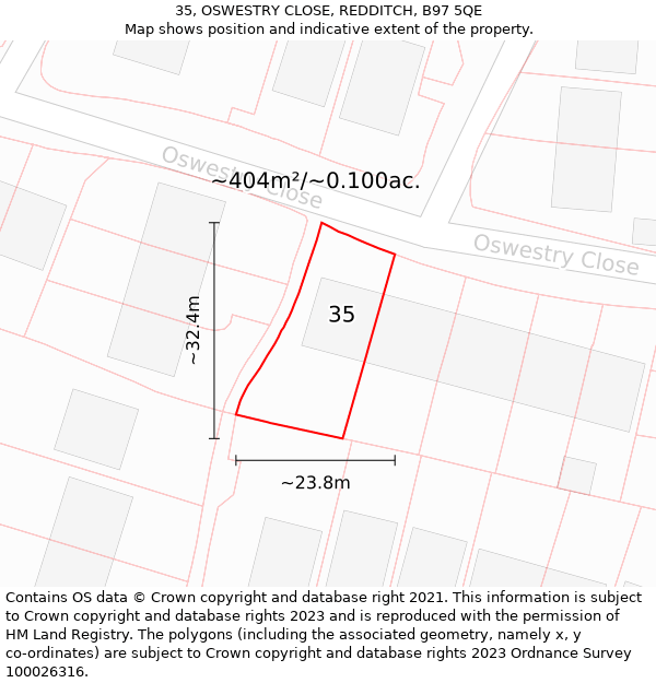 35, OSWESTRY CLOSE, REDDITCH, B97 5QE: Plot and title map