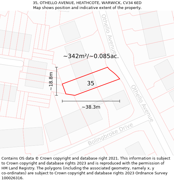 35, OTHELLO AVENUE, HEATHCOTE, WARWICK, CV34 6ED: Plot and title map